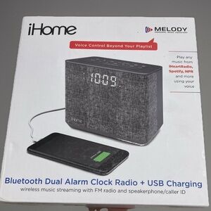 NIB iHome Bluetooth Dual Alarm Clock Radio with USB Charging iBT232G
